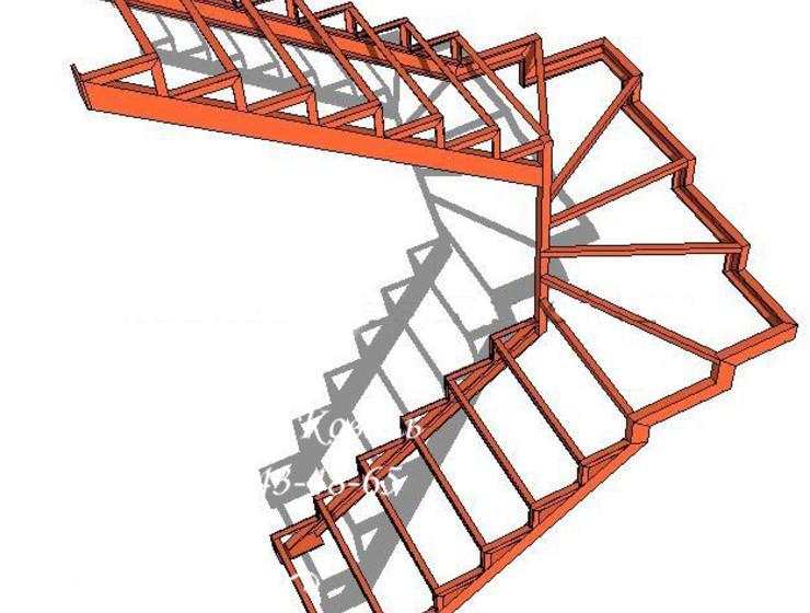 Лестница п-образная с забежными ступенями и поворотом