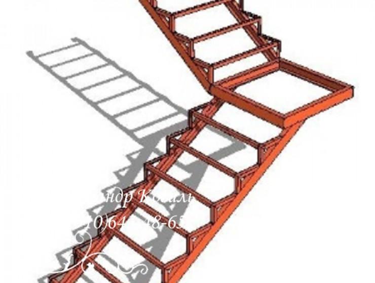 Лестница г-образная с промежуточной площадкой и поворотом